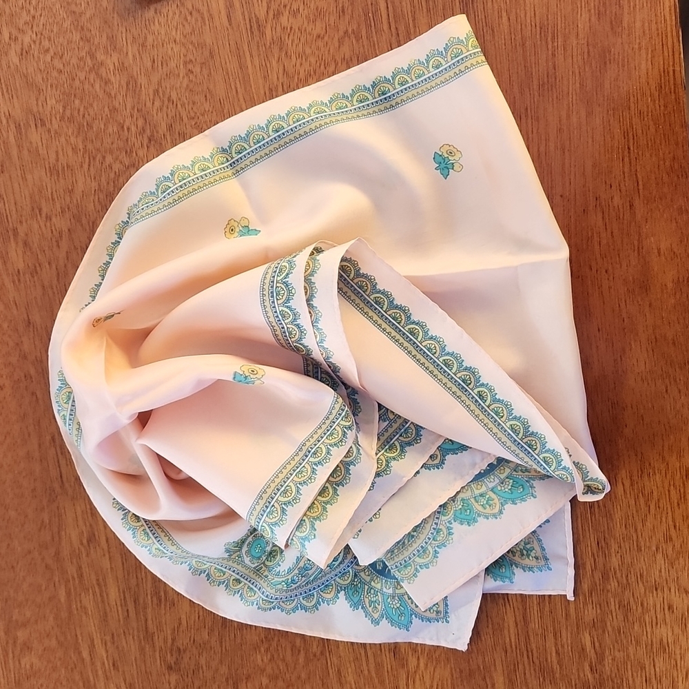 Scarf Marks & Spencer Silk Pink Yellow Turquoise Peach floral design 10"x48"